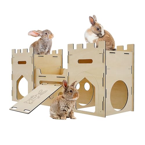 HIIMALEX Bunny Castle Spielhaus, mehrstöckiger Kletterturm mit Tunnelversteck für Kaninchen, belüftet, stabiles Anreicherungsspielzeug, Innenraum, mit Rampe von HIIMALEX