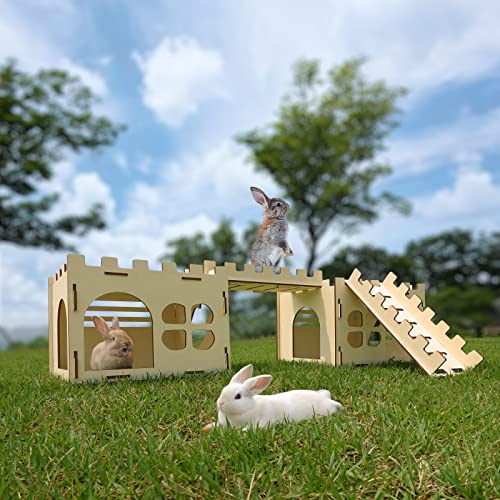 HIIMALEX 2er-Pack stabiles Kaninchenschloss-Versteck für den Innenbereich, Kaninchen, Spielhaus mit Treppe, runde Kanten, abnehmbare Lebensräume für Kaninchen, Meerschweinchen, Chinchilla, Igel von HIIMALEX