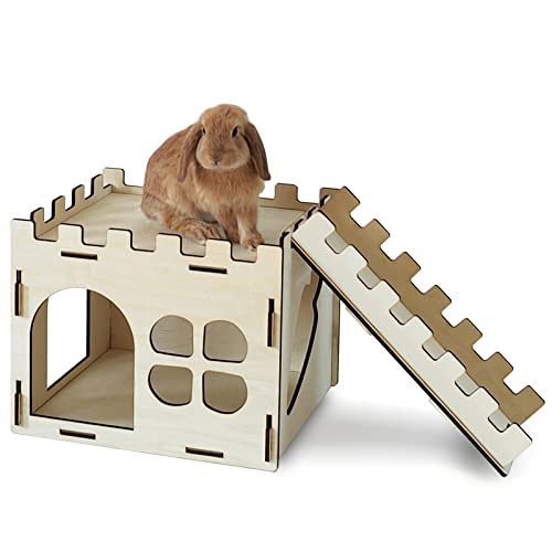 HIIMALEX Extra großes, stabiles Kaninchenschloss-Versteck für den Innenbereich, Kaninchen, Spielhaus mit Treppe, runde Kanten, abnehmbare Lebensräume für Kaninchen, Igel, Meerschweinchen, Chinchilla, von HIIMALEX