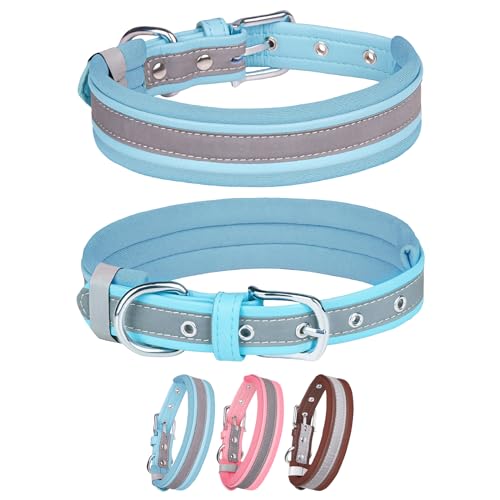 HIIXHC Reflektierende Hundehalsbänder mit reflektierendem Streifen, weiches verstellbares Tauchmaterial, Haustierhalsbänder für kleine, mittelgroße und große Hunde, Blau, L von HIIXHC