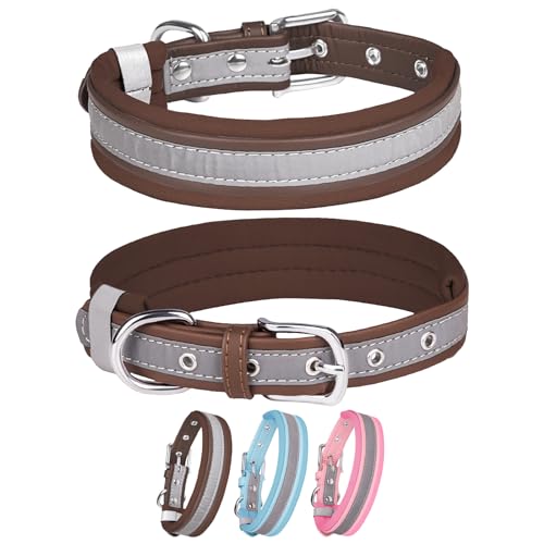 HIIXHC Reflektierende Hundehalsbänder mit reflektierendem Streifen, weiches verstellbares Tauchmaterial, Haustierhalsbänder für kleine, mittelgroße und große Hunde, Braun, L von HIIXHC