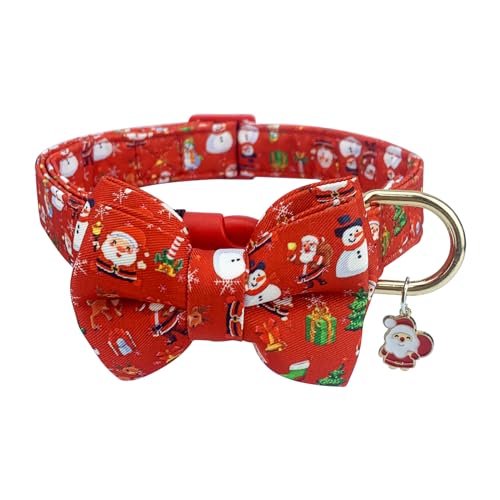 HIIXHC Weihnachts-Hundehalsband mit Fliege, weich, verstellbar, mit abnehmbarer Fliege, rot kariert, Weihnachts-Schneeflocken-Halsband für kleine, mittelgroße und große Hunde, L von HIIXHC