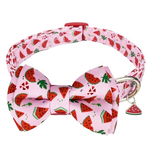 HIIXHC Weihnachtshalsband mit Fliege, weiche, verstellbare Haustierhalsbänder mit abnehmbarer Fliege, Rosa, Wassermelonenhalsband für kleine, mittelgroße und große Hunde, S von HIIXHC