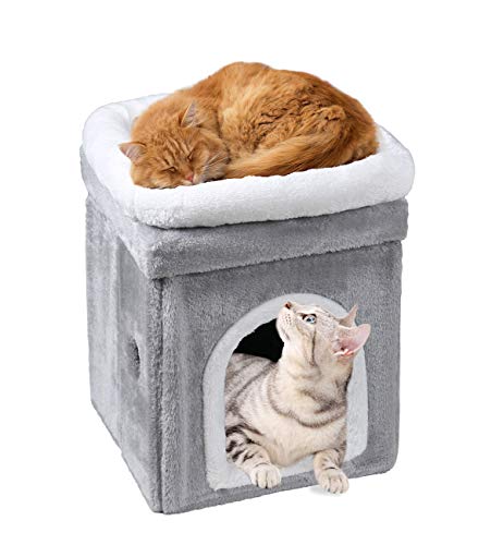 HIKEMAN Haustier katzenhöhle Hundehöhle - Zusammenklappbares Katzenhaus 2-lagiges warmes Katzenbett multifunktionales Haustier-Katzenhundeschlafhaus für kleine mittlere Haustiere Innenruhe(Small) von HIKEMAN
