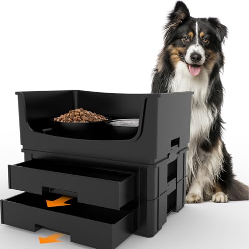 HIKINGO Hundenäpfe Unordnung Proof Pet Feeder, Hund Futter und Wasser Schüssel Set mit 2 Edelstahlnäpfen, Kein Verschütten Hundenapf für Hunde Katzen und andere Haustiere von HIKINGO