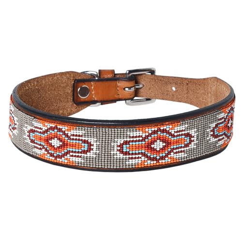 HILASON Braun/Grau 61 cm Western-Stil, schön, handgefertigt aus echtem Leder mit eingelegten Perlen, Hundehalsband, Leder-Hundehalsband, Western-Hundehalsband, Lederhalsband für Hunde von HILASON