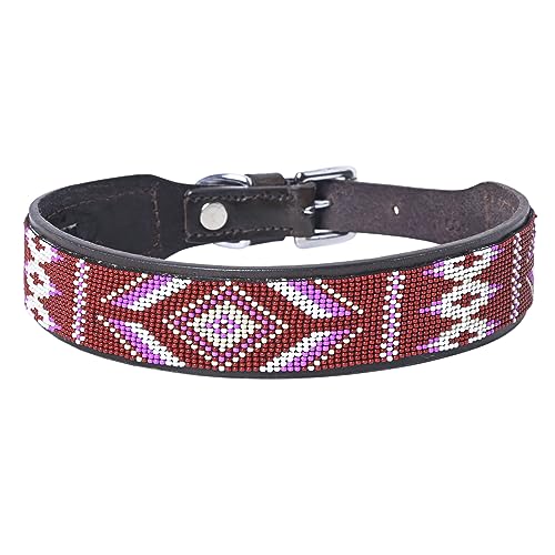 HILASON Hundehalsband aus amerikanischem Leder, 40,6 cm, Western-Stil, strapazierfähig, mit Perlen, Hundehalsband, Leder-Hundehalsband, Western-Hundehalsband, Lederhalsband für Hunde, bequemes von HILASON