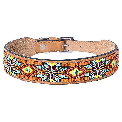 HILASON Hundehalsband aus amerikanischem Leder, 40,6 cm, Western-Stil, strapazierfähig, mit Perlen, Hundehalsband, Western-Hundehalsband, Lederhalsband für Hunde, bequemes Hundehalsband von HILASON