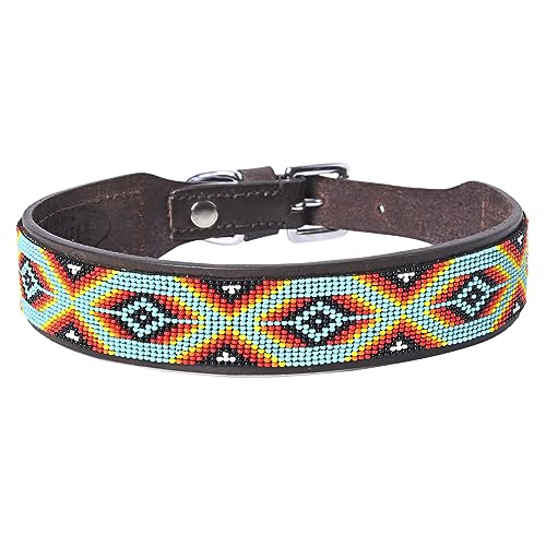 HILASON Hundehalsband aus amerikanischem Leder, 55,9 cm, Western-Stil, strapazierfähig, mit Perlen, Hundehalsband, Western-Hundehalsband, Lederhalsband für Hunde, bequemes Hundehalsband, Dunkelbraun von HILASON