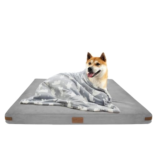 HIMAX Orthopädisches Hundebett für große Hunde, Memory-Schaum-Hundebett mit abnehmbarem, waschbarem Bezug und rutschfester Unterseite, Hundebett mit Decke, Grau von HIMAX