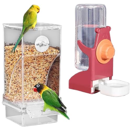 2 x Vogelfutterstation und Tränke mit abnehmbarer Schublade, transparent, für Sittiche, Lovebirds Finken, große Kapazität, Leckerli-Spender von HINAYOSAN