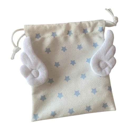 HINAYOSAN Beutel mit Kordelzug, kleine Beutel, Plüsch, Flügel, Kosmetiktasche, Kulturbeutel, Kordelzug, Aufbewahrungstasche, Sternmuster, Kosmetiktasche, Aufbewahrung, Make-up-Tasche, Kordelzug von HINAYOSAN