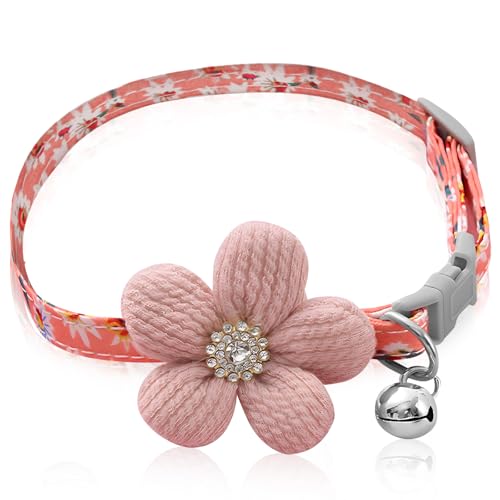 Kleine Hundehalsbänder für Hündinnen, rosa Hundehalsband,florales Hundehalsband,Mädchen-Hundehalsbänder für kleine, mittelgroße und große Hunde (Rosa, Halsumfang 20–30 cm) von HINGTAI