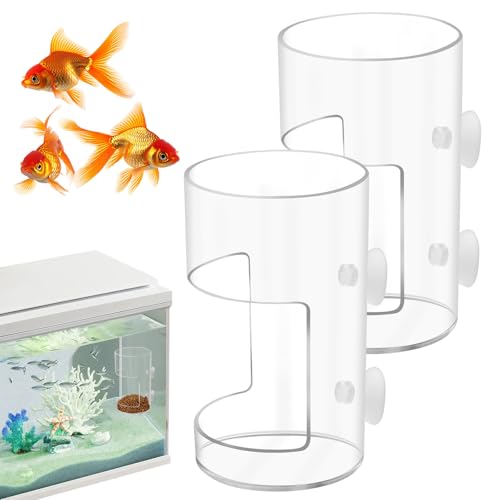 2 Stück Aquarium-Fischfutterspender, Futtertablett mit Saugnapf, Futterröhre, Tankteiler, Aquarium-Zuchtbox, Fischschalen, Zubehör, rund, für Schildkröten- und Garnelenbedarf, rund von HINGTAI