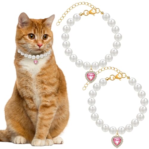 2-teiliges Katzenperlenhalsband mit herzförmigem Anhänger, Strass, süße Perlen-Haustierhalskette, verstellbare Größe, Kleiner Hundeschmuck, Zubehör für Welpen, Mädchen, Katzen für Hochzeitsfeiern 2-teiliges Katzenperlenhalsband mit herzförmigem Anhänger, Strass, süße Perlen-Haustierhalskette, verstellbare Größe, Kleiner Hundeschmuck, Zubehör für Welpen, Mädchen, Katzen für Hochzeitsfeiern von HINGTAI