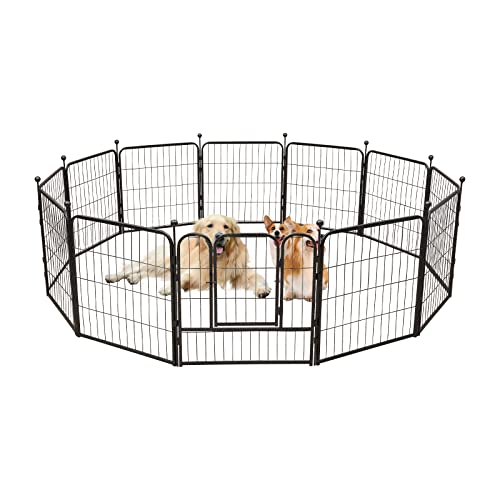 HINOPY Welpenauslauf, 12 Teilig Welpenlaufstall Freigehege mit Türen Welpenzaun für Hunde je Panel 60 x 60 cm, Haustier Welpen Laufstall für RV, Camping, Yard (Schwarz) von HINOPY