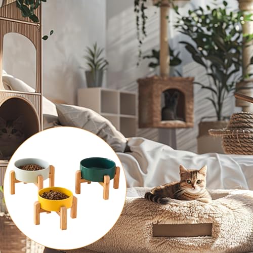 Erhöhter Futternapf aus Holz, Keramik-Doppelnapf, Kippschutz, große Kapazität, Schüssel für Katzen, Hunde, Futternapf, Keramik, Futter- und Wassernapf von HIOPOIUYT