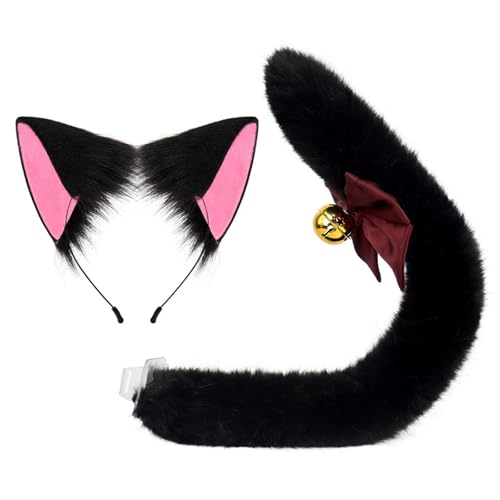 Katzen Verkleiden Outfits Mit Katzen Ohren Stirnband Furry Tail Halloween Katzen Kostümzubehör Für Girl Christmas Cosplay von HIOPOIUYT