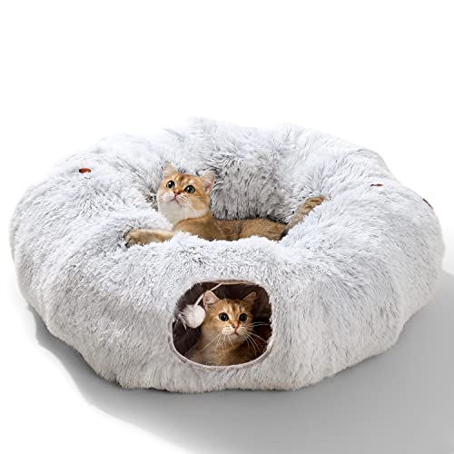 HIPIPET Winter-Plüsch-Katzentunnel mit Katzenbett für Indoor-Katzen, multifunktionales Katzenspielzeug für kleine, mittelgroße und große Katzen. von HIPIPET