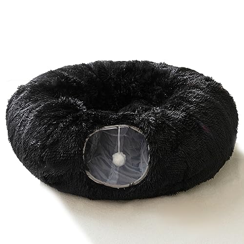 HIPIPET Winter Plüsch Katzentunnel mit Bett für Indoor Haustiere Multifunktionales Spielzeug für Kleine Mittlere Große Katzen (Schwarz) von HIPIPET
