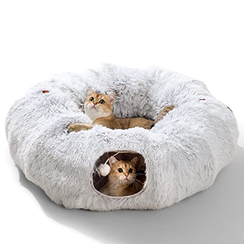 HIPIPET Plüsch-Katzentunnel mit Katzenbett für Hauskatzen, multifunktionales Katzenspielzeug für kleine, mittelgroße und große Katzen. von HIPIPET