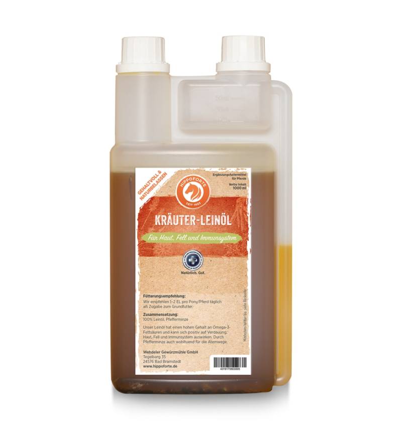 Hippoforte Kräuter-Leinöl 1 Liter Leinöl mit Pfefferminze Hippoforte Kräuter-Leinöl 1 Liter Leinöl mit Pfefferminze von HIPPOFORTE