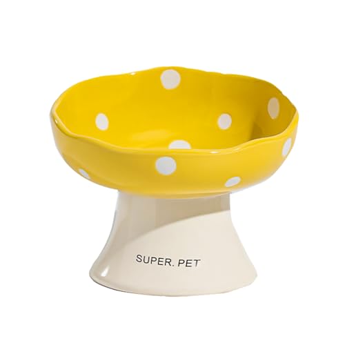 Erhöhter Katzennapf, erhöhte Keramik-Kitty-Schalen, geneigt, breit, flach, Katzenfutter, Schnurrhaar, Müdigkeit und Blei und Cadmium, 5,6 cm hoch, Gelb Erhöhter Katzennapf, erhöhte Keramik-Kitty-Schalen, geneigt, breit, flach, Katzenfutter, Schnurrhaar, Müdigkeit und Blei und Cadmium, 5,6 cm hoch, Gelb von HIPVMES