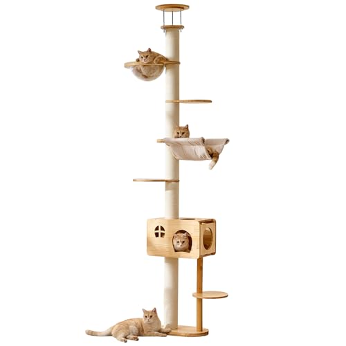 HITTITE Kratzbaum aus Massivholz, vom Boden bis zur Decke, 6 Etagen, 230 - 300 cm, Katzen-Kletterturm mit Sisal-Kratzbaum, hoher Katzenbaum mit Kapsel und gemütlicher Hängematte für Indoor-Katzen HITTITE Kratzbaum aus Massivholz, vom Boden bis zur Decke, 6 Etagen, 230 - 300 cm, Katzen-Kletterturm mit Sisal-Kratzbaum, hoher Katzenbaum mit Kapsel und gemütlicher Hängematte für Indoor-Katzen von HITTITE