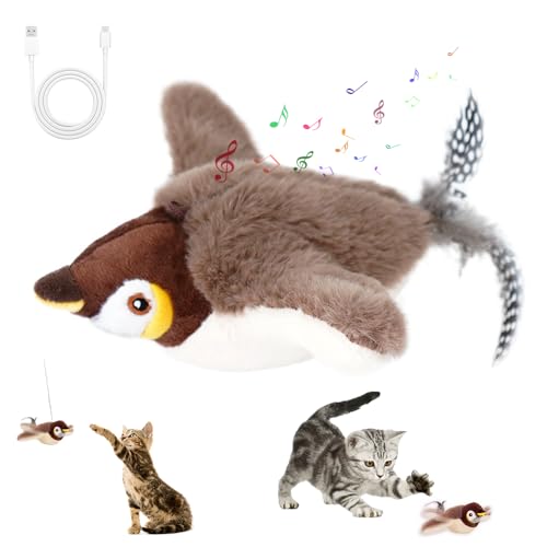 Katzenspielzeug Vogel, Elektrisches Interaktives Katzenspielzeug, Fliegender Vogel Spielzeug für Katzen mit Elastisches Seil, Intelligenz Aufladbares Katzen Spielzeug für Katzen zum Spielen Treten von HIULLEN