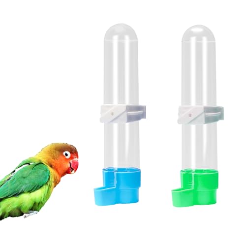 HIXNUG 2Pcs Bird Waterer Feeding Cup Automatic Feeding Water Bottles Dispenser Feeder Hanging Bird Bottle Drinker for Cockatiel Papageien von HIXNUG