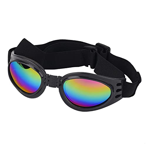 HIXNUG Haustierbrille mit verstellbarem Gurt, Hundebrille, Wind, Staub, Nebelschutz, Augenschutz, für Motorrad, Auto, Schwimmen (schwarz) von HIXNUG