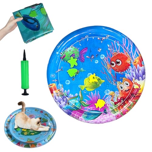 HItianya Aquanap für Katzen, Wassermatte Katzen Kratzfest, Katzen Spiel- und KüHlmatte, Wassersensor Spielmatte Katzen, Leicht Aufzublasen und Mit Wasser zu BefüLlen, für Den Sommer (A) von HItianya