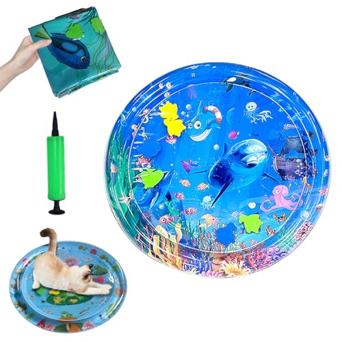 HItianya Aquanap für Katzen, Wassermatte Katzen Kratzfest, Katzen Spiel- und KüHlmatte, Wassersensor Spielmatte Katzen, Leicht Aufzublasen und Mit Wasser zu BefüLlen, für Den Sommer (C) von HItianya