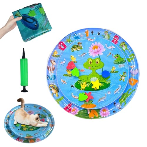 HItianya Aquanap für Katzen, Wassermatte Katzen Kratzfest, Katzen Spiel- und KüHlmatte, Wassersensor Spielmatte Katzen, Leicht Aufzublasen und Mit Wasser zu BefüLlen, für Den Sommer (E) von HItianya