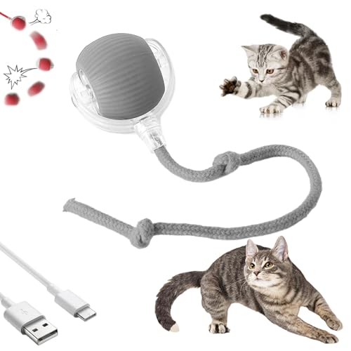 HItianya Automatisch Rollender Ball, Aktiver Rollball mit Schwanz für Hunde, Intelligenter Katzenspielzeugball, 360° Intelligenter Automatischer Rollball mit Schwanz (Grau) von HItianya