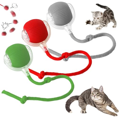 HItianya Automatisch Rollender Ball, Aktiver Rollball mit Schwanz für Hunde, Intelligenter Katzenspielzeugball, 360° Intelligenter Automatischer Rollball mit Schwanz (Grau+ Rot+ Grün) von HItianya