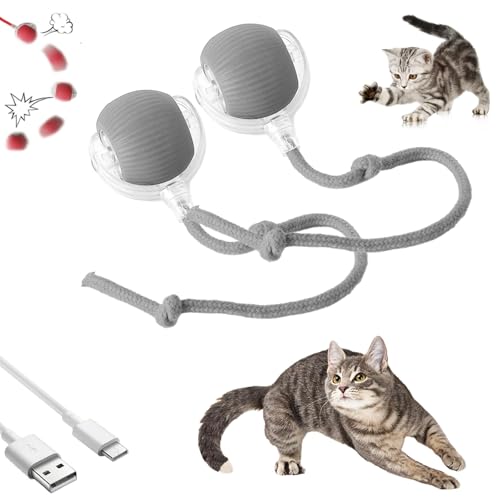 HItianya Automatisch Rollender Ball, Aktiver Rollball mit Schwanz für Hunde, Intelligenter Katzenspielzeugball, 360° Intelligenter Automatischer Rollball mit Schwanz (Grau+Grau) von HItianya