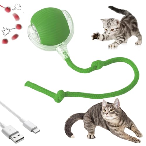 HItianya Automatisch Rollender Ball, Aktiver Rollball mit Schwanz für Hunde, Intelligenter Katzenspielzeugball, 360° Intelligenter Automatischer Rollball mit Schwanz (Grün) von HItianya
