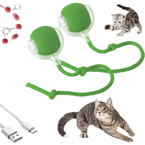 HItianya Automatisch Rollender Ball, Aktiver Rollball mit Schwanz für Hunde, Intelligenter Katzenspielzeugball, 360° Intelligenter Automatischer Rollball mit Schwanz (Grün+Grün) von HItianya