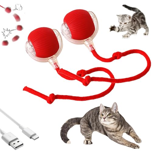 HItianya Automatisch Rollender Ball, Aktiver Rollball mit Schwanz für Hunde, Intelligenter Katzenspielzeugball, 360° Intelligenter Automatischer Rollball mit Schwanz (Rot+ Rot) von HItianya