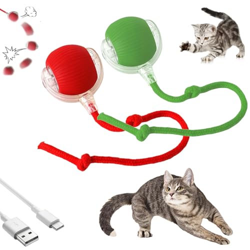 HItianya Automatisch Rollender Ball, Aktiver Rollball mit Schwanz für Hunde, Intelligenter Katzenspielzeugball, 360° Intelligenter Automatischer Rollball mit Schwanz (Rot+Grün) von HItianya