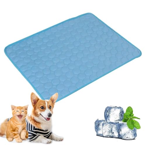 HItianya Cooling Mat Dog, Double-Sided Available Kühlmatte Hund, Washable Soft Kennel Pads, Foldable Cooling Mat, Dogs, Cats for Summer (Blue, M) von HItianya