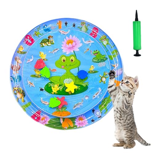 HItianya Katzen Spiel und Kühl Wassermatte, Wassermatte Katzen Kratzfest, Katzen Spielmatte Wasser, Aufblasbare Wassersensor Spielmatte, Sommer Interaktives Wassermatte für Katzen und Hunde (A) von HItianya