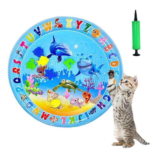 HItianya Katzen Spiel und Kühl Wassermatte, Wassermatte Katzen Kratzfest, Katzen Spielmatte Wasser, Aufblasbare Wassersensor Spielmatte, Sommer Interaktives Wassermatte für Katzen und Hunde (B) von HItianya