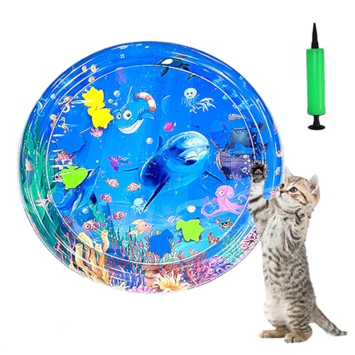 HItianya Katzen Spiel und Kühl Wassermatte, Wassermatte Katzen Kratzfest, Katzen Spielmatte Wasser, Aufblasbare Wassersensor Spielmatte, Sommer Interaktives Wassermatte für Katzen und Hunde (C) von HItianya