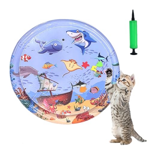 HItianya Katzen Spiel und Kühl Wassermatte, Wassermatte Katzen Kratzfest, Katzen Spielmatte Wasser, Aufblasbare Wassersensor Spielmatte, Sommer Interaktives Wassermatte für Katzen und Hunde (D) von HItianya