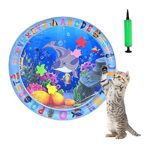 HItianya Katzen Spiel und Kühl Wassermatte, Wassermatte Katzen Kratzfest, Katzen Spielmatte Wasser, Aufblasbare Wassersensor Spielmatte, Sommer Interaktives Wassermatte für Katzen und Hunde (E) von HItianya