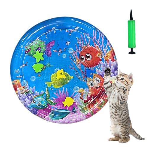 HItianya Katzen Spiel und Kühl Wassermatte, Wassermatte Katzen Kratzfest, Katzen Spielmatte Wasser, Aufblasbare Wassersensor Spielmatte, Sommer Interaktives Wassermatte für Katzen und Hunde (F) von HItianya