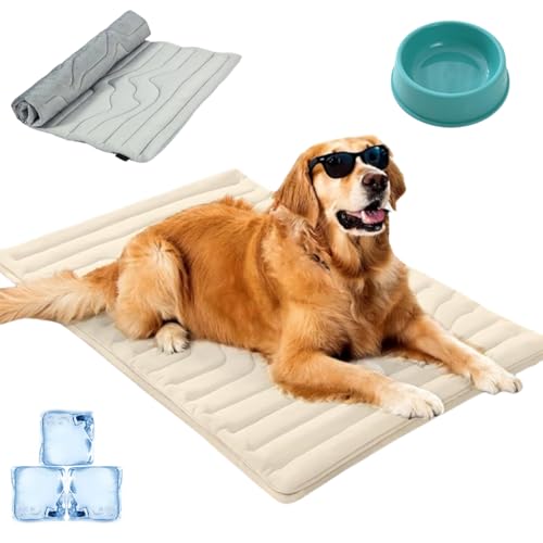 HItianya Pfotenchill - Die Innovative Kühlmatte Für Hunde, KüHlmatte Hund SelbstküHlend, Waschbar KüHldecke für Hunde, Faltbare Sommer-Haustiermatte, Wendbar für Ganzjährigen Komfort (Beige, M) von HItianya