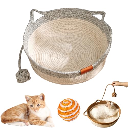 HItianya Virelapets Katzenkorb aus gewebtem Seil, Virela Katzenkorb aus gewebtem Seil, handgewebter Katzenkorbs aus Seils mit integrierter Kratzmatte und Spielball (Gray, 13 in) von HItianya